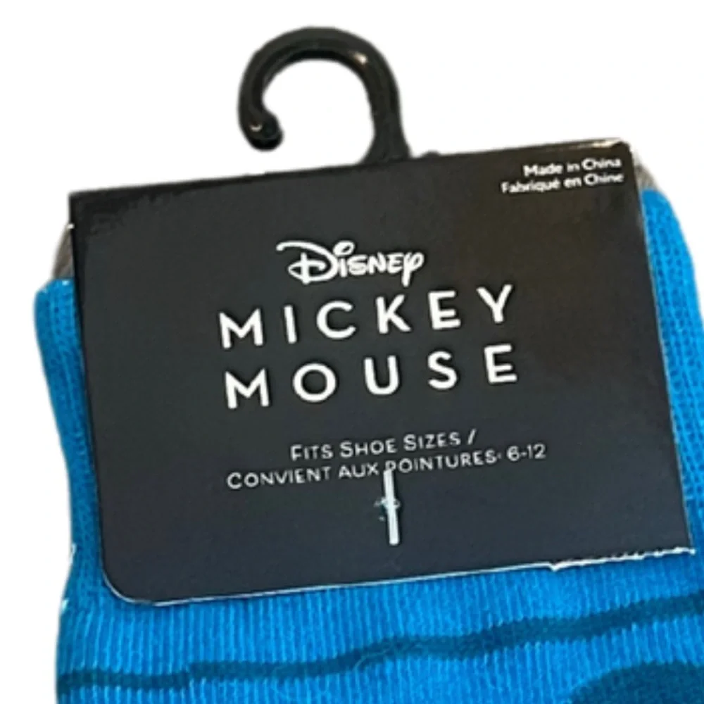 Disney Mickey Mouse & Friends Blue Striped Crew Socks | NWT | O/S Adult